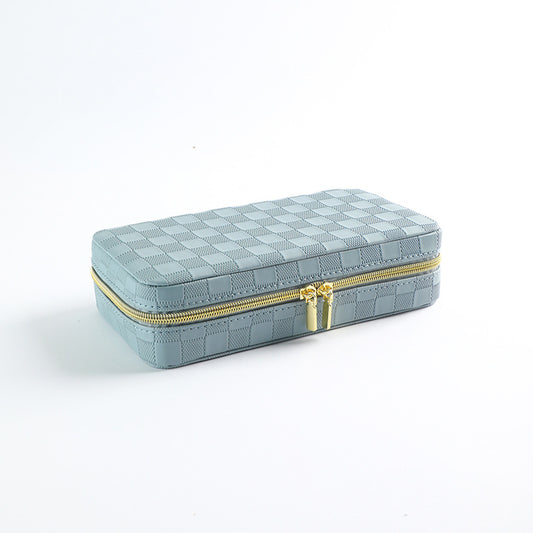 Blue Stylish PU Leather Travel Jewellery Box - Compact Organizer for Rings, Earrings, Necklaces with Mirror V888-ELOSUNG27391