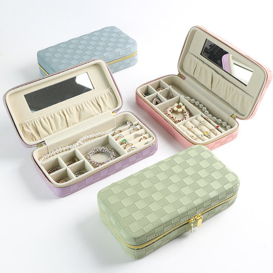 Blue Stylish PU Leather Travel Jewellery Box - Compact Organizer for Rings, Earrings, Necklaces with Mirror V888-ELOSUNG27391