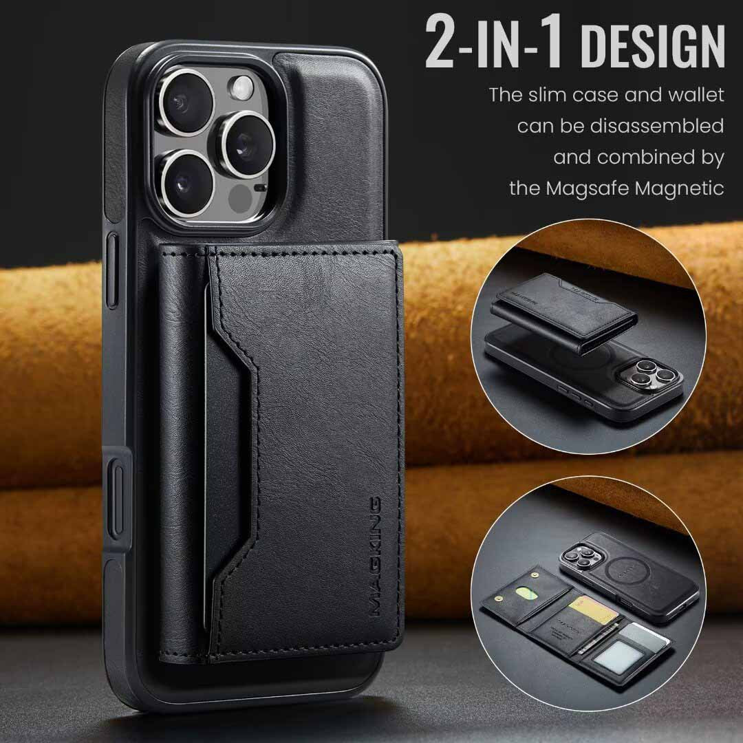 Black Premium MagSafe Wallet Case for iPhone 16 Pro Max - Detachable PU Leather Magnetic Card Holder V888-ELOSUNG27392