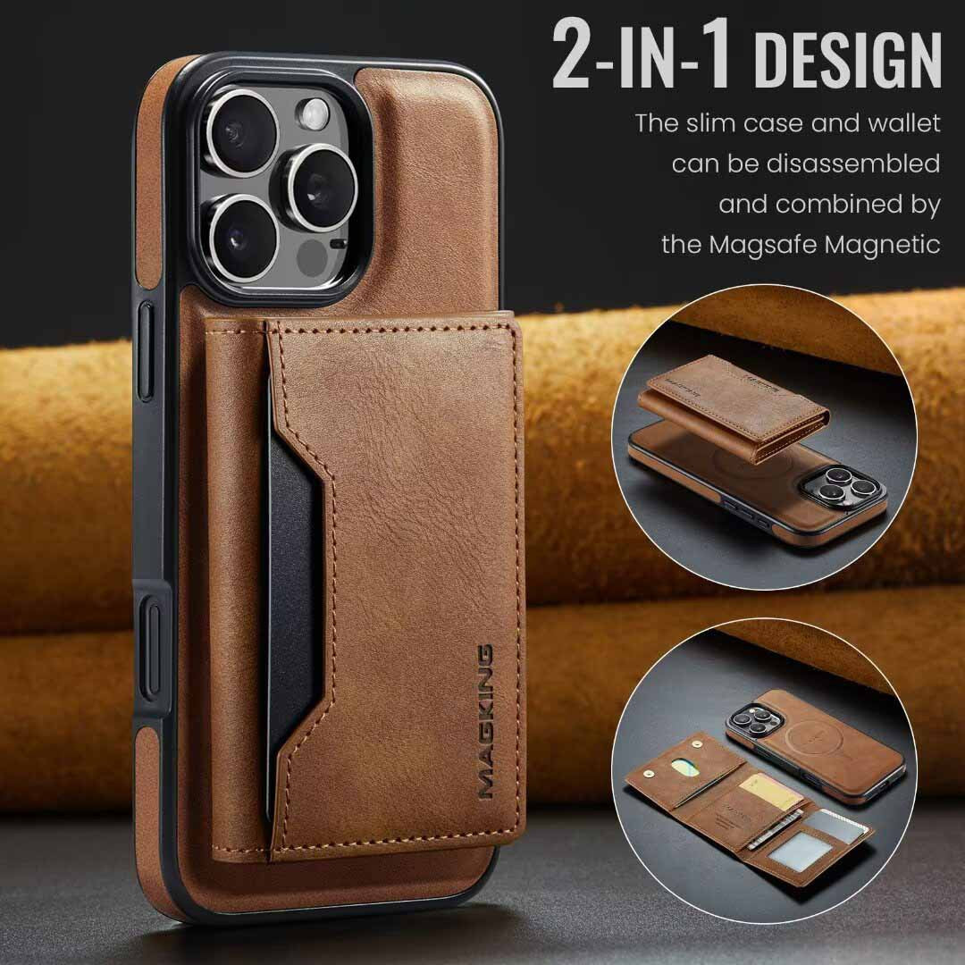Brown Premium MagSafe Wallet Case for iPhone 16 Pro Max - Detachable PU Leather Magnetic Card Holder V888-ELOSUNG27393