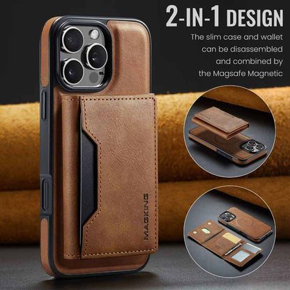 Brown Premium MagSafe Wallet Case for iPhone 16 Pro Max - Detachable PU Leather Magnetic Card Holder V888-ELOSUNG27393
