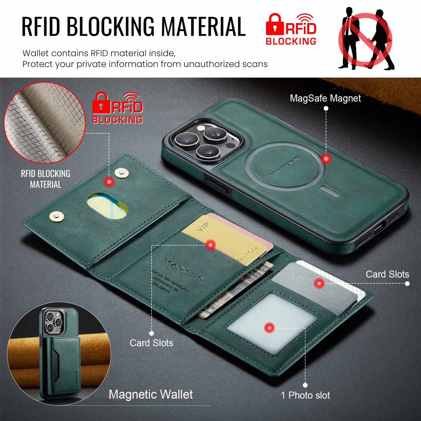Brown Premium MagSafe Wallet Case for iPhone 16 Pro Max - Detachable PU Leather Magnetic Card Holder V888-ELOSUNG27393