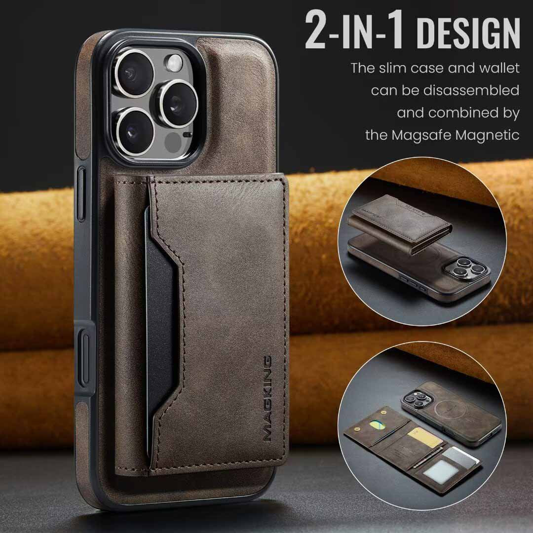 Coffee Premium MagSafe Wallet Case for iPhone 16 Pro Max - Detachable PU Leather Magnetic Card Holder V888-ELOSUNG27394