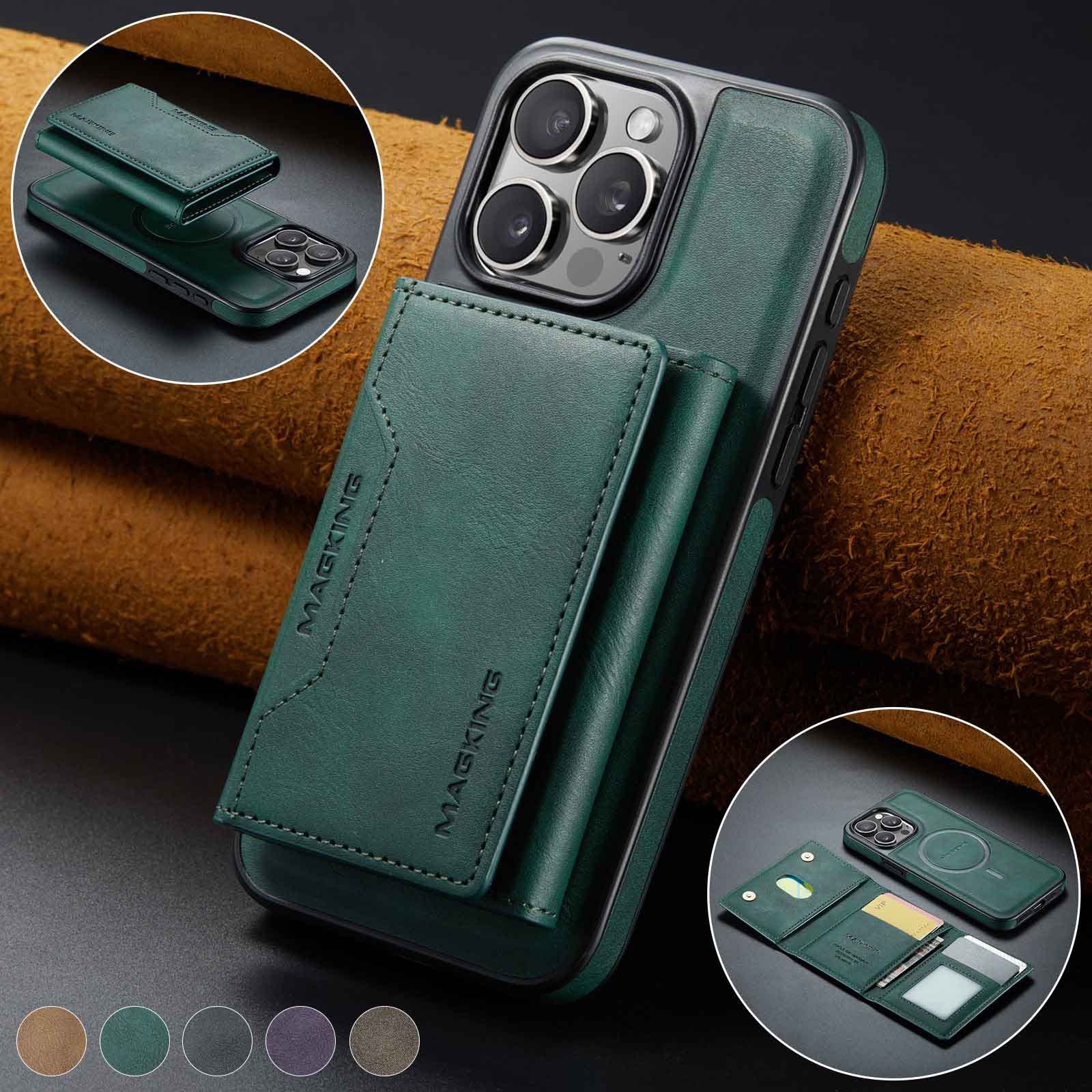 Green Premium MagSafe Wallet Case for iPhone 16 Pro - Detachable PU Leather Magnetic Card Holder V888-ELOSUNG27397