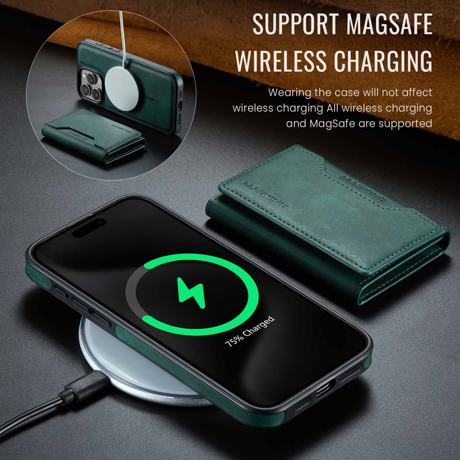 Coffee Premium MagSafe Wallet Case for iPhone 16 Pro - Detachable PU Leather Magnetic Card Holder V888-ELOSUNG27400