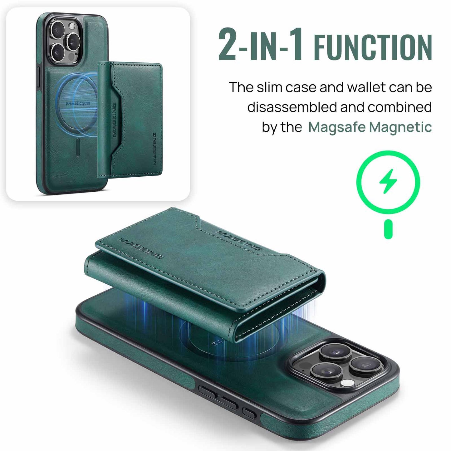 Purple Premium MagSafe Wallet Case for iPhone 16 Pro - Detachable PU Leather Magnetic Card Holder V888-ELOSUNG27401
