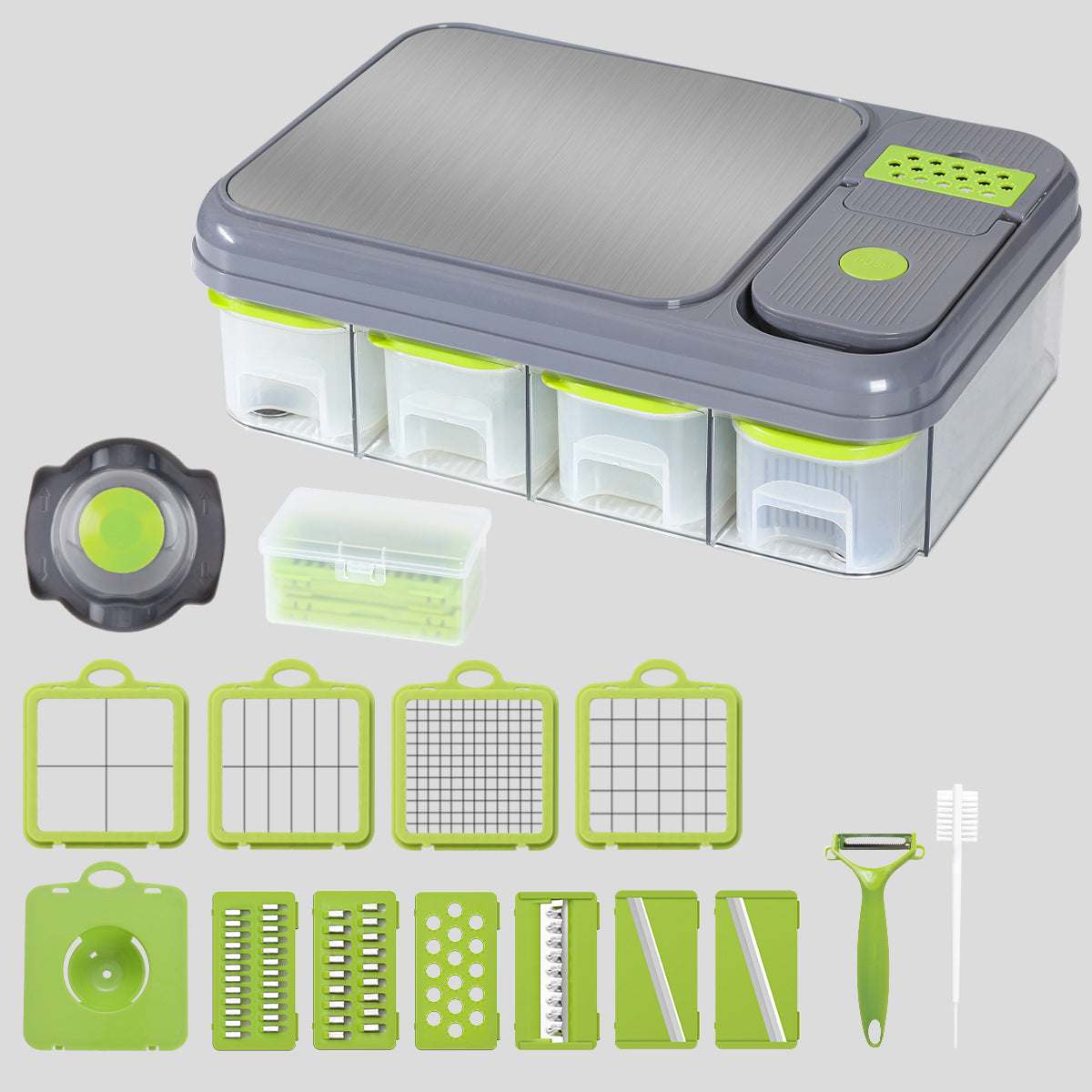 Green And Grey Ultimate 12-in-1 Multi-Functional Vegetable Slicer Dicer Chopper - Mandoline with Storage V888-ELOSUNG27407