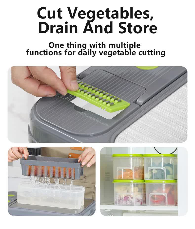 Green And Grey Ultimate 12-in-1 Multi-Functional Vegetable Slicer Dicer Chopper - Mandoline with Storage V888-ELOSUNG27407