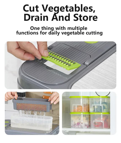 Green And Grey Ultimate 12-in-1 Multi-Functional Vegetable Slicer Dicer Chopper - Mandoline with Storage V888-ELOSUNG27407