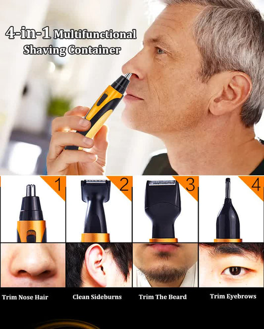 Gold and Black Versatile 4-in-1 USB Rechargeable Men's Grooming Kit - Precision Nose, Ear, Eyebrow Trimmer & V888-ELOSUNG27417
