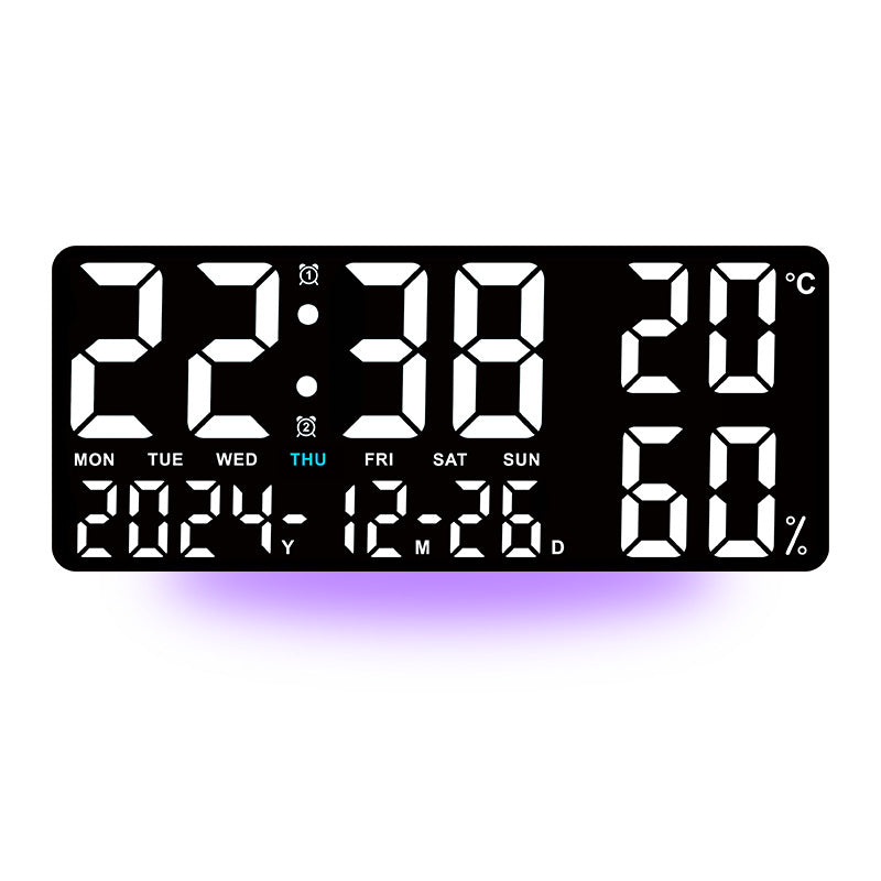 Black Background With White Light Sleek Large LED Digital Wall & Desk Clock - Remote Control, Temperature, V888-ELOSUNG27419