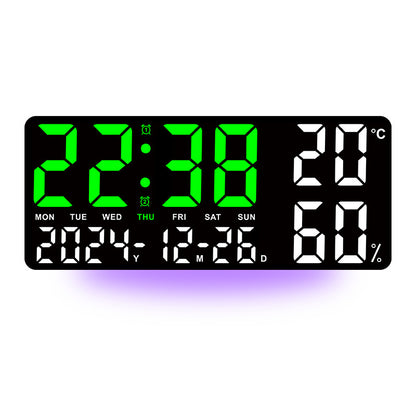 Black Background With Green and White Light Sleek Large LED Digital Wall & Desk Clock - Remote Control, V888-ELOSUNG27420