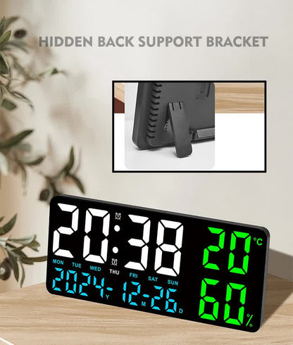 Black Background With Green and White Light Sleek Large LED Digital Wall & Desk Clock - Remote Control, V888-ELOSUNG27420
