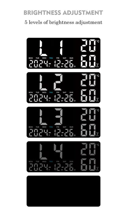 Black Background With Green and White Light Sleek Large LED Digital Wall & Desk Clock - Remote Control, V888-ELOSUNG27420