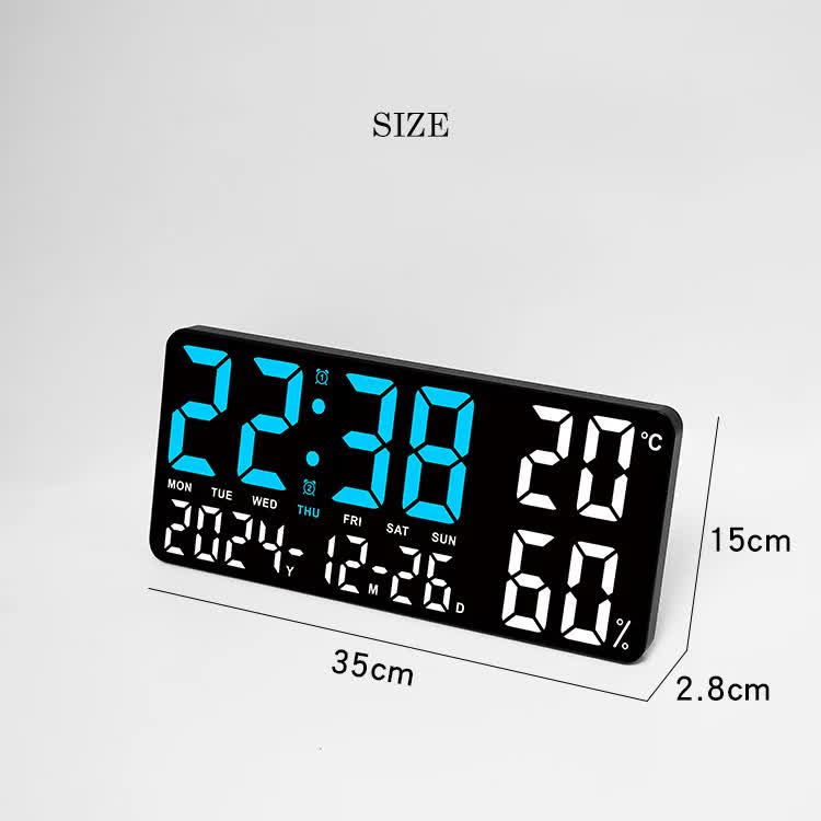 Black Background With Green and White Light Sleek Large LED Digital Wall & Desk Clock - Remote Control, V888-ELOSUNG27420