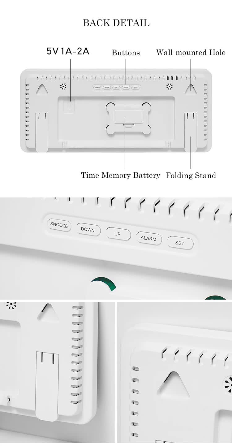 Black Background With Green and White Light Sleek Large LED Digital Wall & Desk Clock - Remote Control, V888-ELOSUNG27420