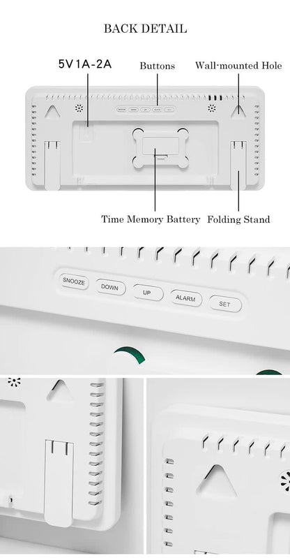 Black Background With Green and White Light Sleek Large LED Digital Wall & Desk Clock - Remote Control, V888-ELOSUNG27420