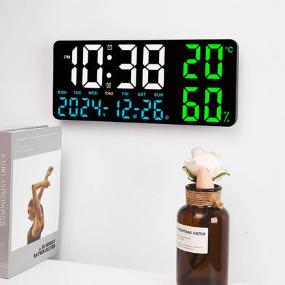 Black Background With Green and White Light Sleek Large LED Digital Wall & Desk Clock - Remote Control, V888-ELOSUNG27420