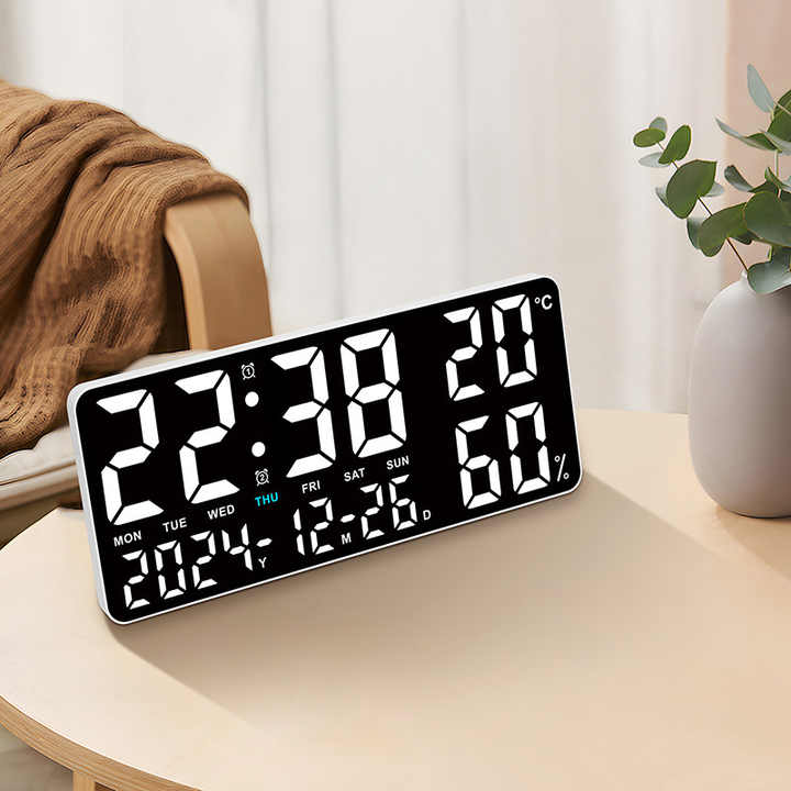 Black Background With Green and White Light Sleek Large LED Digital Wall & Desk Clock - Remote Control, V888-ELOSUNG27420