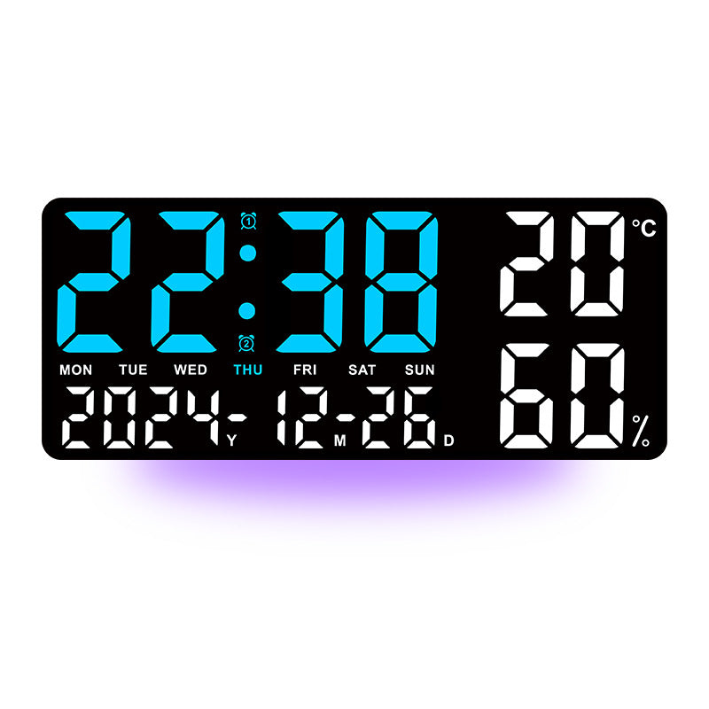 Black Background With Blue and White Light Sleek Large LED Digital Wall & Desk Clock - Remote Control, V888-ELOSUNG27421