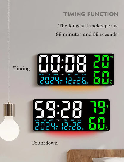 Black Background With Blue and White Light Sleek Large LED Digital Wall & Desk Clock - Remote Control, V888-ELOSUNG27421