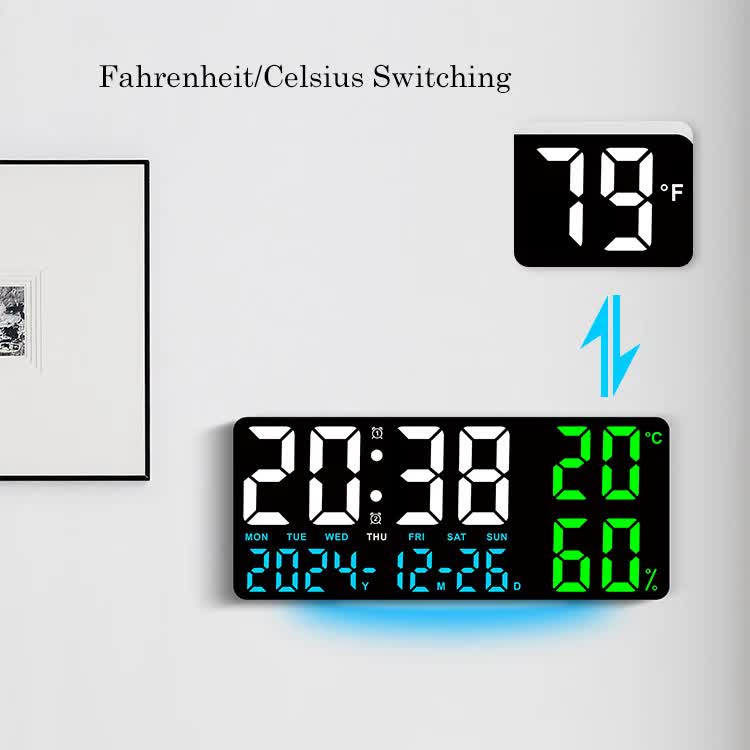 Black Background With Blue and White Light Sleek Large LED Digital Wall & Desk Clock - Remote Control, V888-ELOSUNG27421