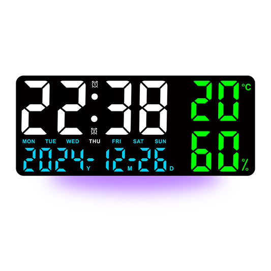 Black Background With Blue,Green and White Light Sleek Large LED Digital Wall & Desk Clock - Remote Control, V888-ELOSUNG27422