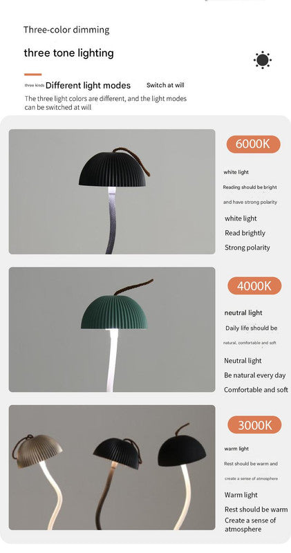 White Three-dimensional stripes Sleek Minimalist LED Mushroom Table Lamp - Rechargeable 3-Color Touch V888-ELOSUNG27428