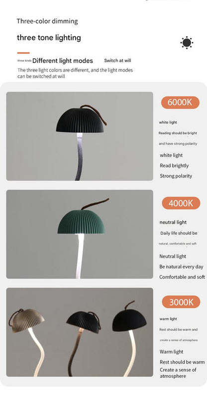 Green Three-dimensional stripes Sleek Minimalist LED Mushroom Table Lamp - Rechargeable 3-Color Touch V888-ELOSUNG27429