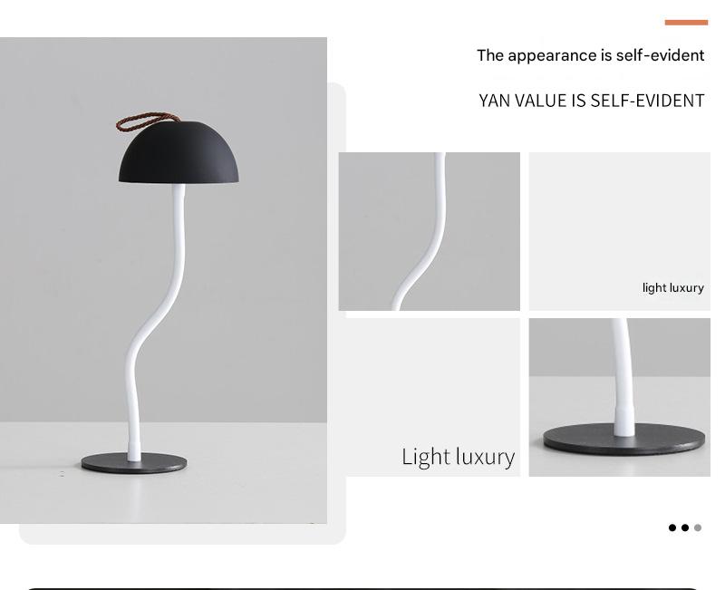 Black Three-dimensional stripes Sleek Minimalist LED Mushroom Table Lamp - Rechargeable 3-Color Touch V888-ELOSUNG27431