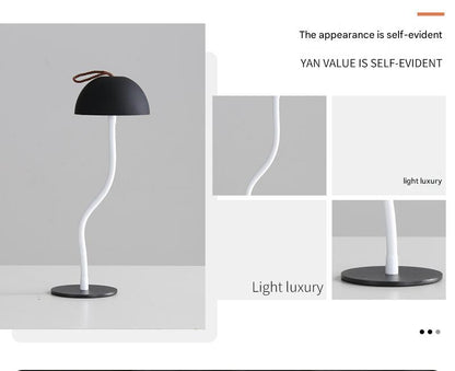 Black Three-dimensional stripes Sleek Minimalist LED Mushroom Table Lamp - Rechargeable 3-Color Touch V888-ELOSUNG27431