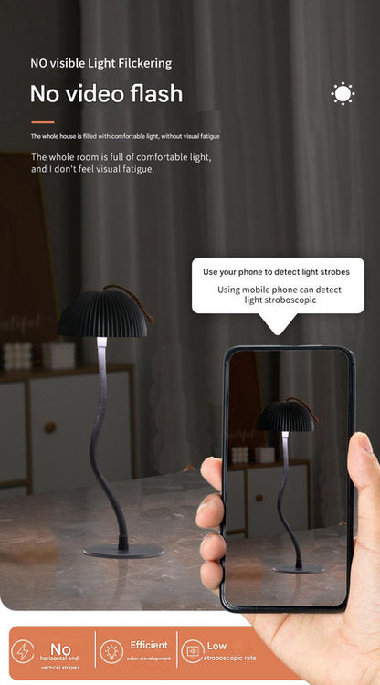 Black Three-dimensional stripes Sleek Minimalist LED Mushroom Table Lamp - Rechargeable 3-Color Touch V888-ELOSUNG27431