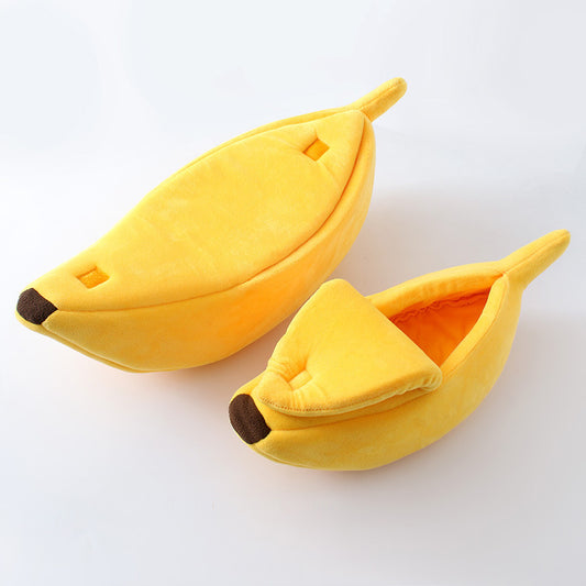 Yellow Cozy Banana Peel Pet Bed - Plush & Warm Cave House for Cats & Small Dogs (Large) V888-ELOSUNG27452
