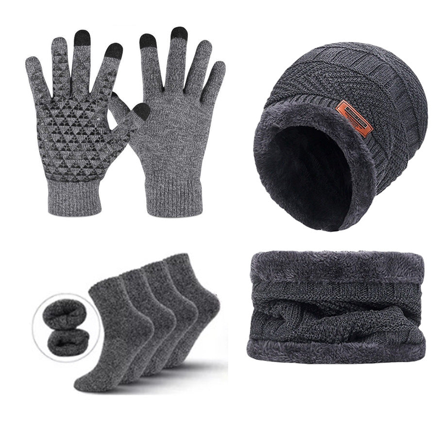Grey Men's 5-Piece Winter Essentials Set - Lined Beanie Hat, Neck Warmer, Touchscreen Gloves & 2 Pairs V888-ELOSUNG27457