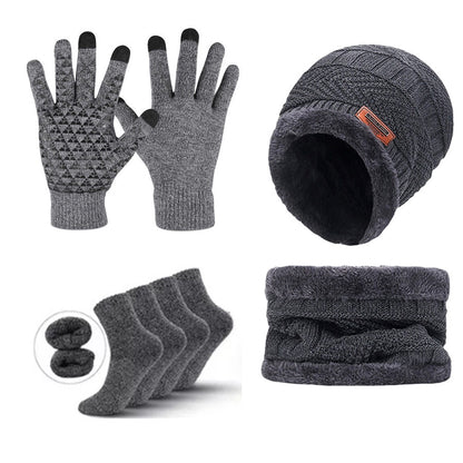 Grey Men's 5-Piece Winter Essentials Set - Lined Beanie Hat, Neck Warmer, Touchscreen Gloves & 2 Pairs V888-ELOSUNG27457