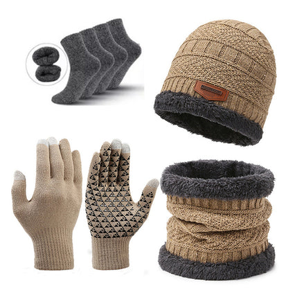 Khaki Men's 5-Piece Winter Essentials Set - Lined Beanie Hat, Neck Warmer, Touchscreen Gloves & 2 Pairs V888-ELOSUNG27459