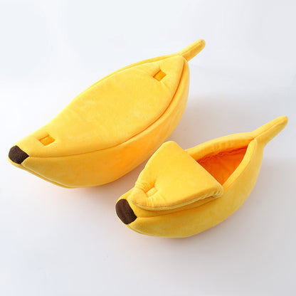 Yellow Cozy Banana Peel Pet Bed - Plush & Warm Cave House for Cats & Small Dogs (Medium) V888-ELOSUNG27461