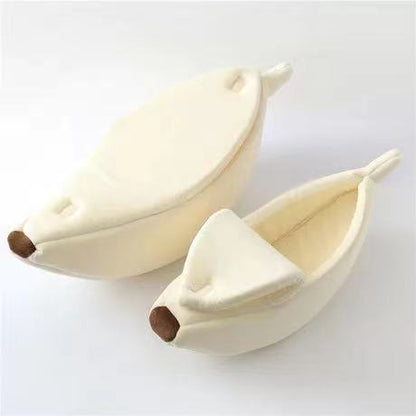 Beige Cozy Banana Peel Pet Bed - Plush & Warm Cave House for Cats & Small Dogs (Medium) V888-ELOSUNG27464