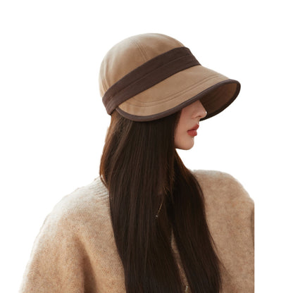 Brown Elegant Warm Bucket Hat - Minimalist Color Block Design, Face-Slimming Style for Autumn & Winter V888-ELOSUNG27465
