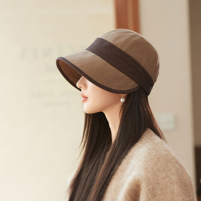 Beige Elegant Warm Bucket Hat - Minimalist Color Block Design, Face-Slimming Style for Autumn & Winter V888-ELOSUNG27466