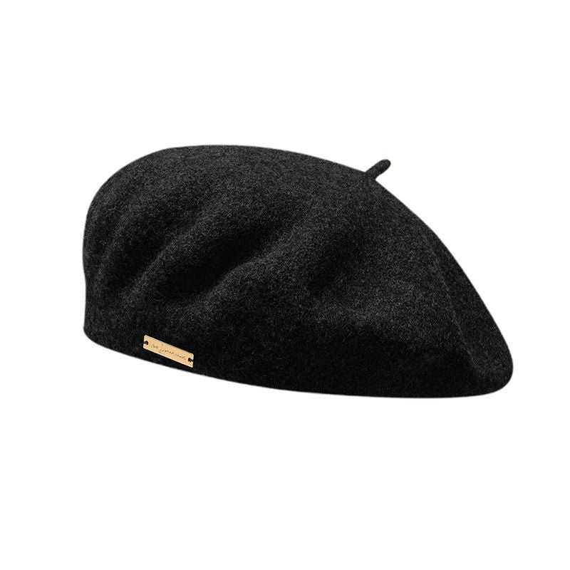 Black Elegant Wool Beret - Classic Warm Thick British Style Hat for Autumn & Winter V888-ELOSUNG27469