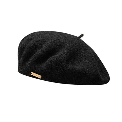 Black Elegant Wool Beret - Classic Warm Thick British Style Hat for Autumn & Winter V888-ELOSUNG27469