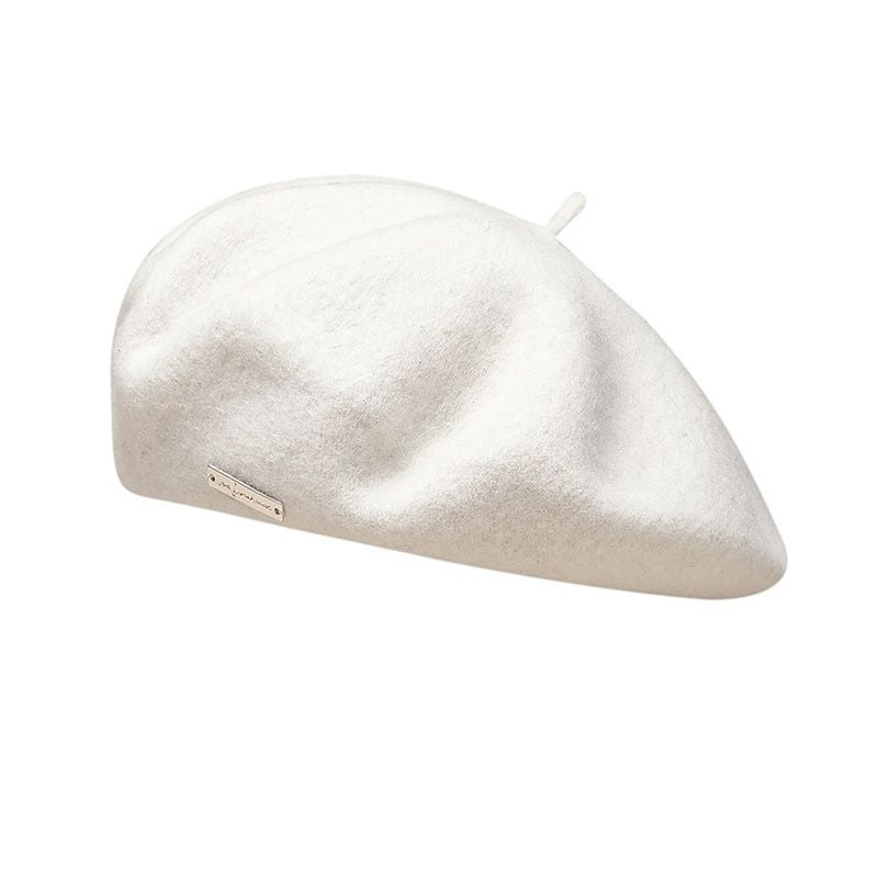 White Elegant Wool Beret - Classic Warm Thick British Style Hat for Autumn & Winter V888-ELOSUNG27470
