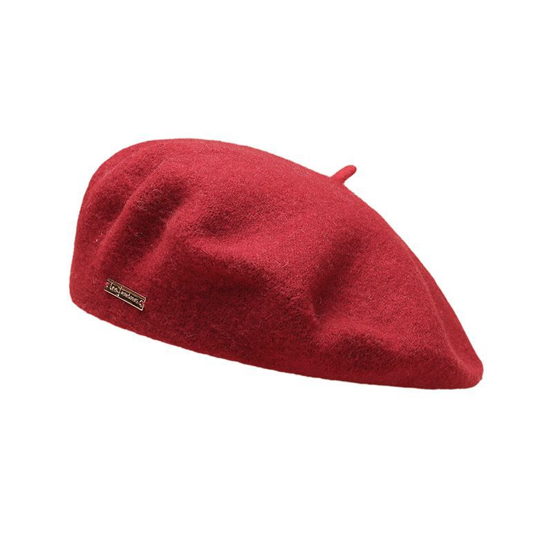 Red Elegant Wool Beret - Classic Warm Thick British Style Hat for Autumn & Winter V888-ELOSUNG27471