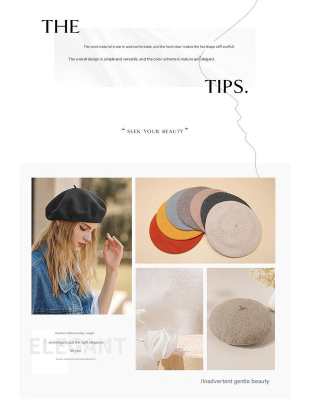 Red Elegant Wool Beret - Classic Warm Thick British Style Hat for Autumn & Winter V888-ELOSUNG27471