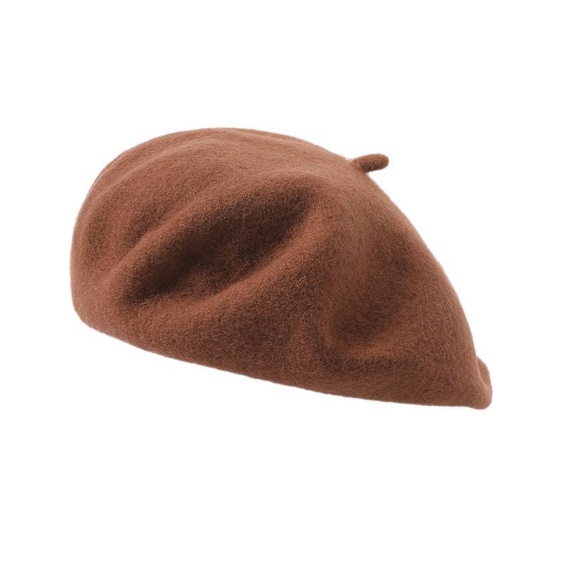Brown Elegant Wool Beret - Classic Warm Thick British Style Hat for Autumn & Winter V888-ELOSUNG27472