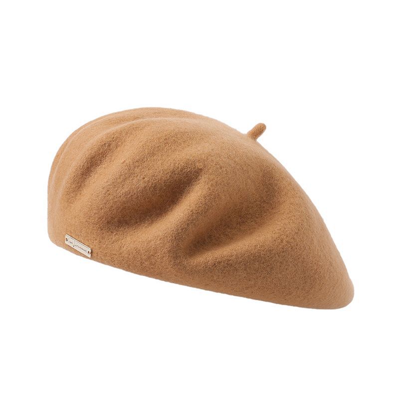 Khaki Elegant Wool Beret - Classic Warm Thick British Style Hat for Autumn & Winter V888-ELOSUNG27473