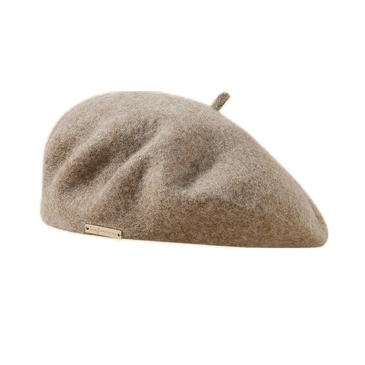 Beige Elegant Wool Beret - Classic Warm Thick British Style Hat for Autumn & Winter V888-ELOSUNG27474
