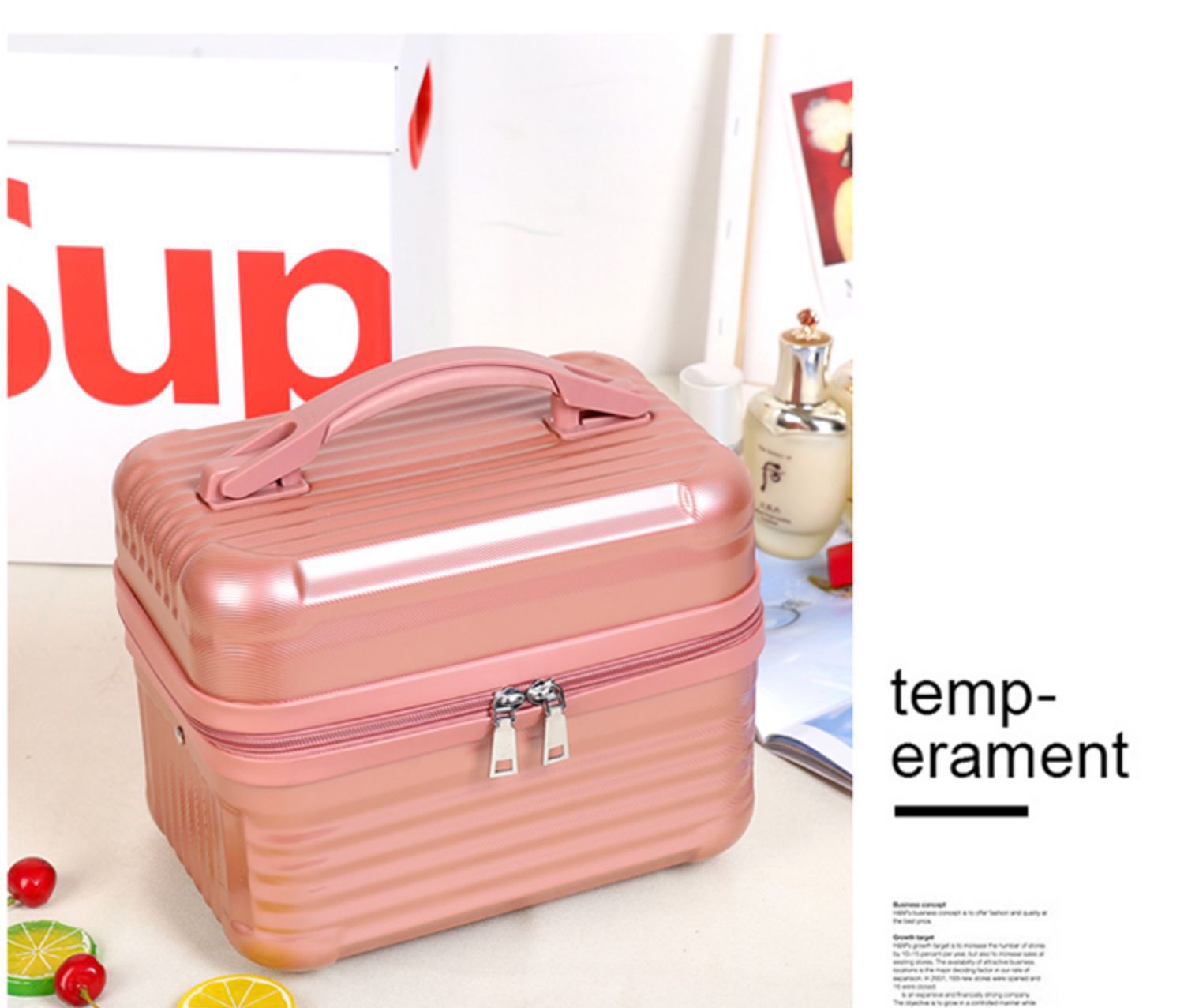 Pink Durable Hard Shell Makeup Travel Case - Large Capacity Portable Cosmetic Organizer Box with Handle V888-ELOSUNG27475
