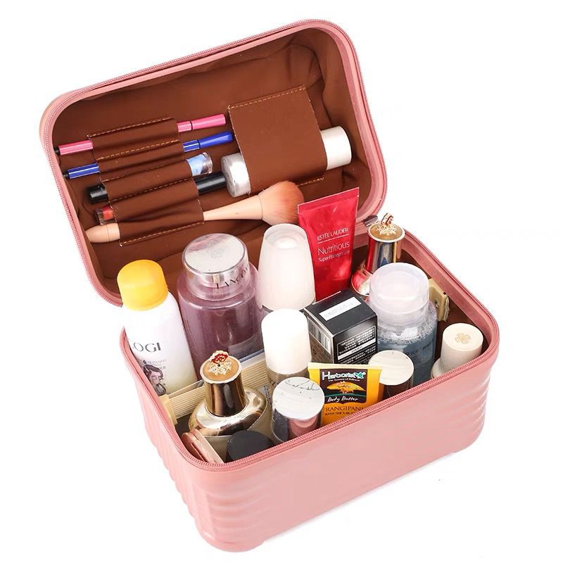 Red Durable Hard Shell Makeup Travel Case - Large Capacity Portable Cosmetic Organizer Box with Handle V888-ELOSUNG27476
